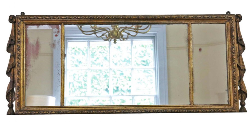 Antique large gilt 19th Century overmantle wall mirror fine quality