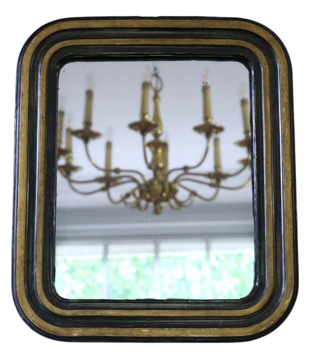 Antique small 19th Century quality gilt and ebonised overmantle wall mirror