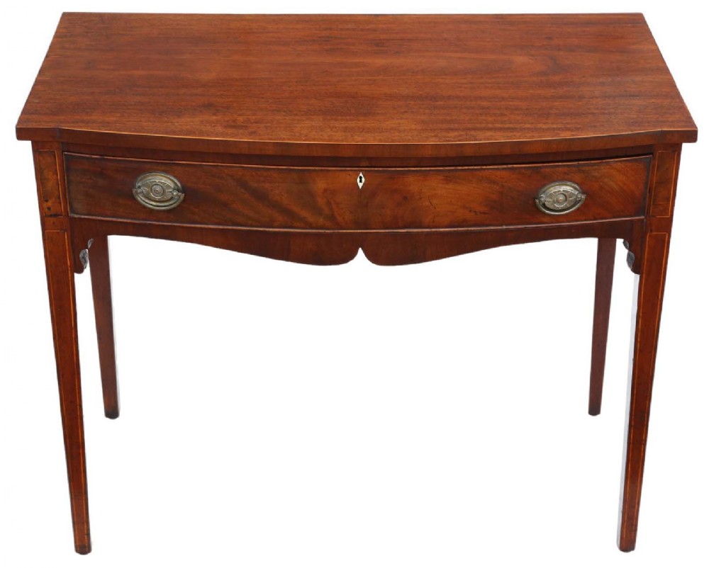 Antique Fine Quality 19th Century Bow Front Inlaid Mahogany Writing Table
