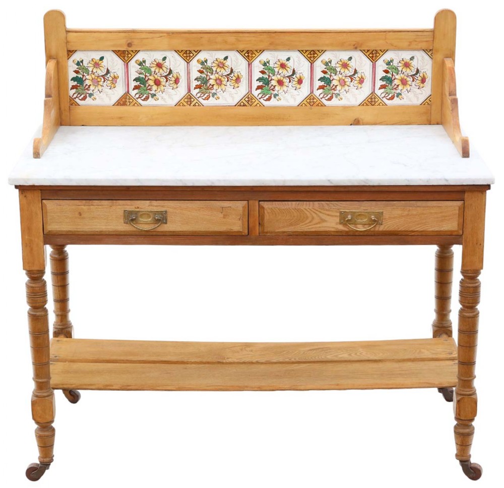 High-Quality 19th Century Victorian Ash, Pine, and Marble Washstand Dressing Table