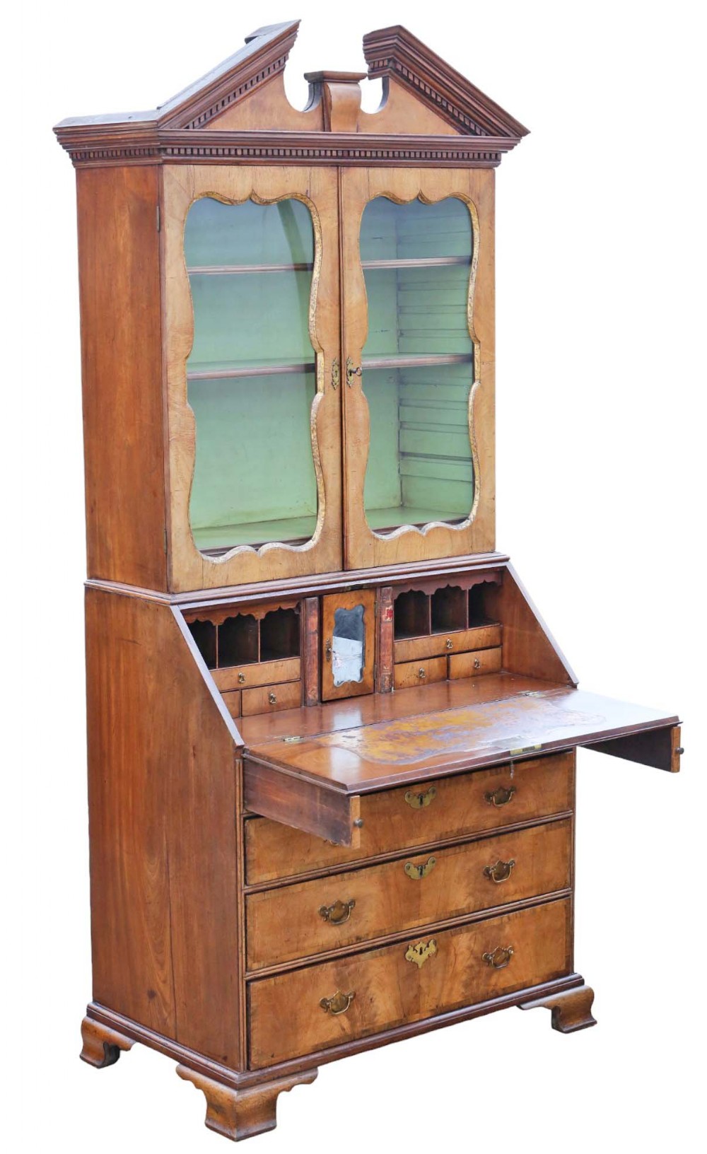 Large Antique Georgian Walnut Bureau Bookcase - High-Quality 18th Century Display Piece