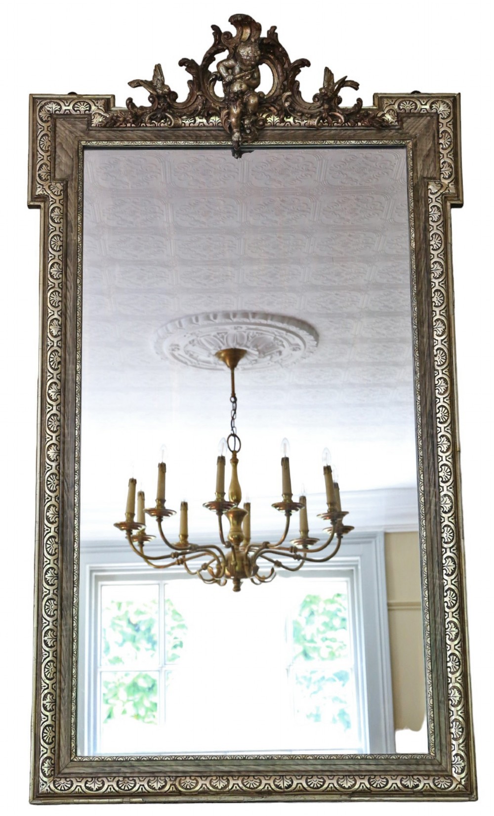 Antique Large C1900 Gilt Overmantle Wall Mirror High-Quality Ornate Design