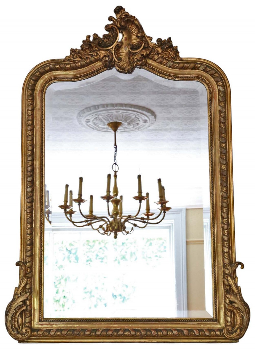 Antique Large 19th Century Gilt Overmantle Wall Mirror – High-Quality Ornate Design