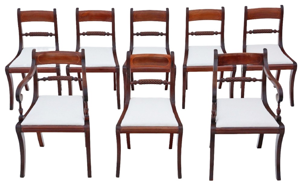 Antique fine quality set of 8 (6 plus 2) 19th Century Regency Twist Mahogany dining chairs