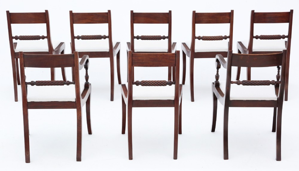 Antique fine quality set of 8 (6 plus 2) 19th Century Regency Twist Mahogany dining chairs View II