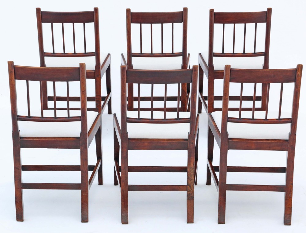 Antique quality set of 6 19th Century elm kitchen dining chairs View II