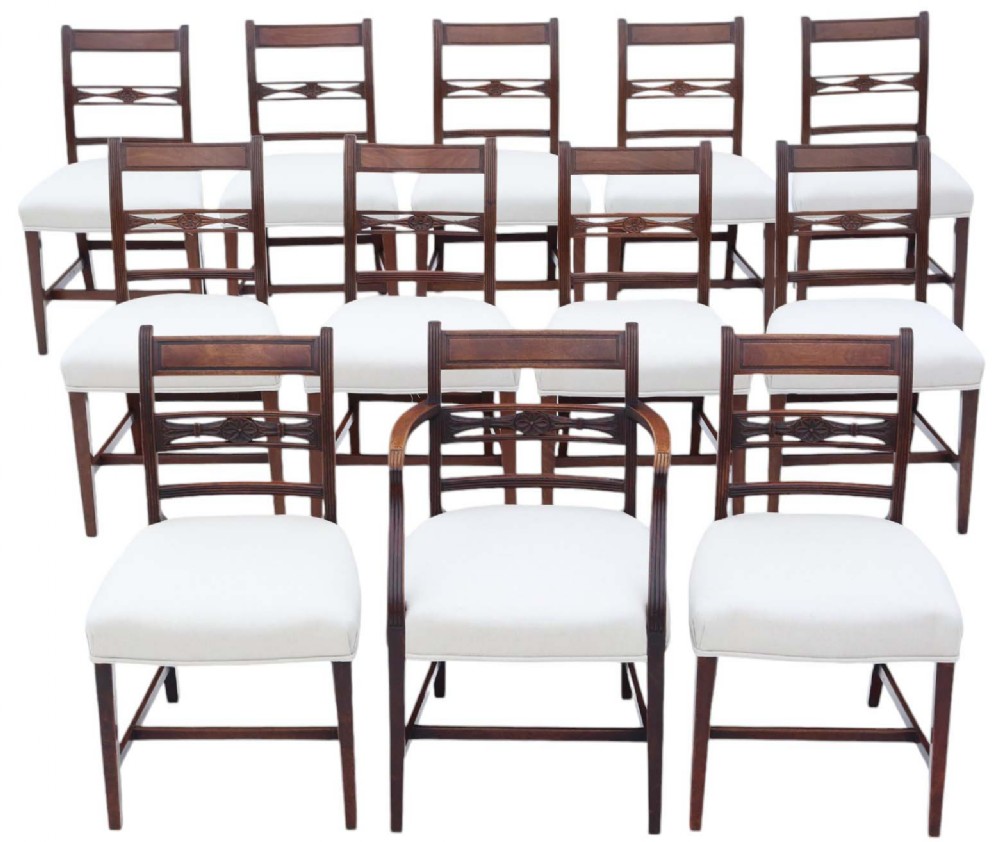 Antique quality harlequin set of 12 (11 plus 1 carver) early 19th Century Mahogany dining chairs