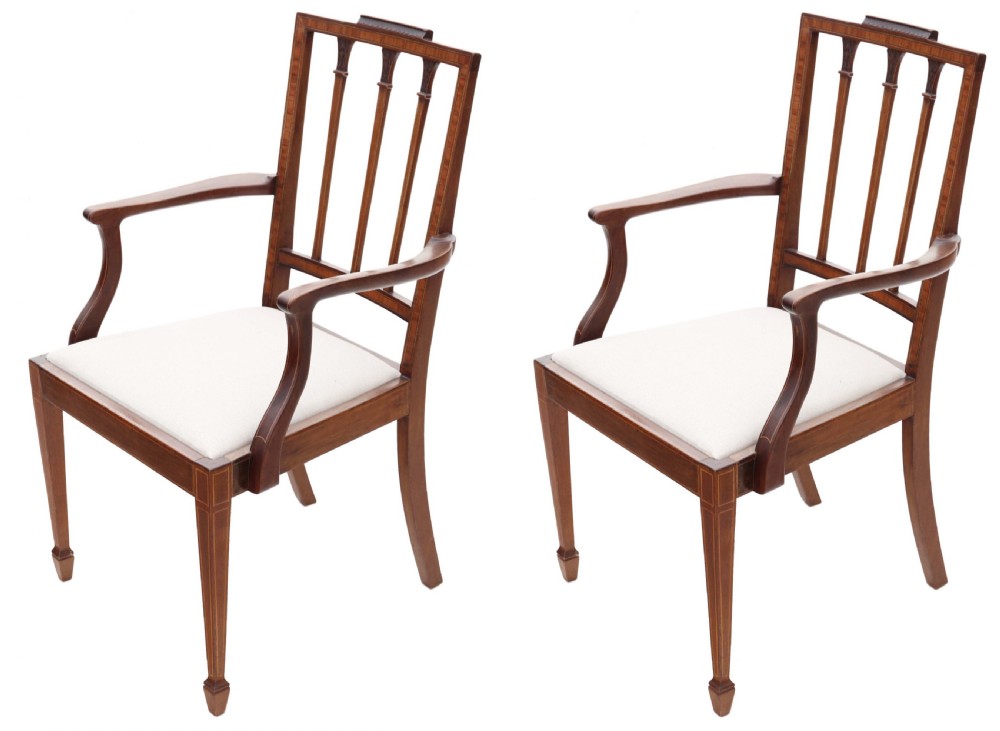 Pair of Georgian Revival Mahogany Elbow Carver Dining Chairs, Antique Quality, C1900 Armchairs
