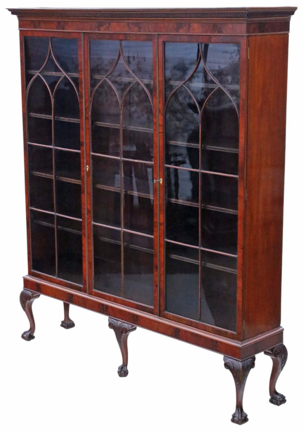 Antique Extra Large Georgian Revival Glazed Mahogany Adjustable Display Bookcase Quality