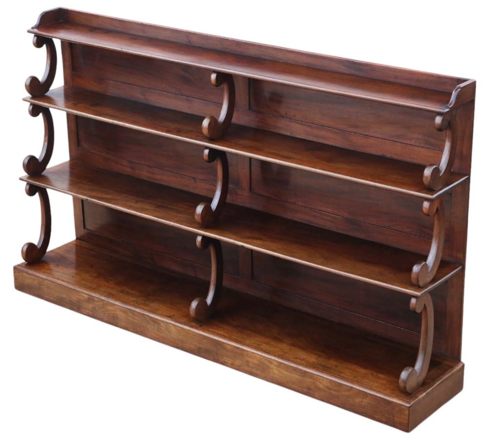 Large Quality 19th Century Antique Mahogany Waterfall Bookcase with Shelves