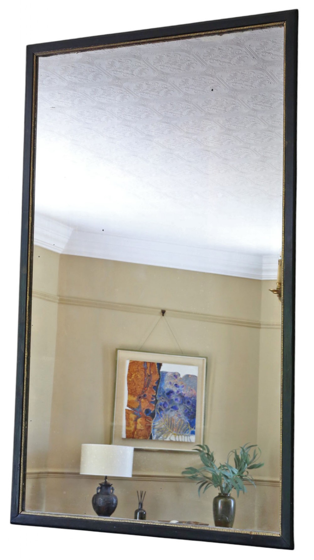Very Large 19th Century Antique Ebonised & Gilt Overmantle Wall Mirror – Black & Gold Vintage Statement Frame