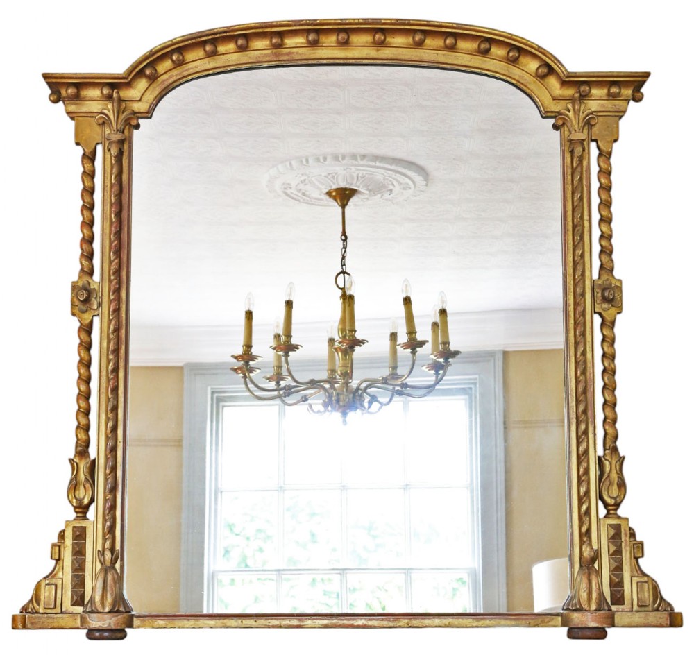 Large 19th Century Antique Giltwood Overmantel or Wall Mirror – Ornate Gold Statement Frame