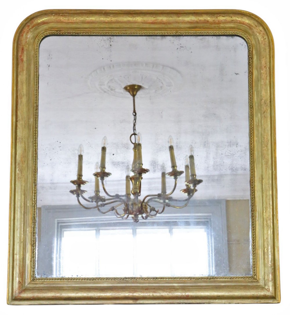Antique 19th Century Large Gilt Overmantel Wall Mirror – Decorative Gold Statement Frame
