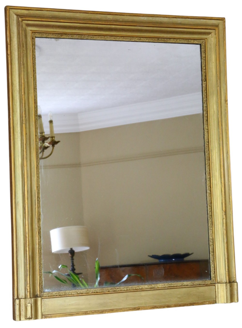 Large 19th Century Antique Gilt Overmantel Wall Mirror – Ornate Gold Vintage Statement Frame