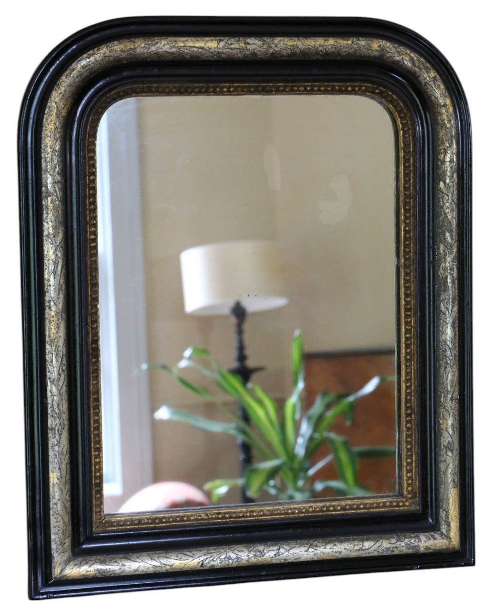 Antique 19th Century Ebonised and Gilt Overmantel Wall Mirror – Ornate Vintage Black & Gold Frame