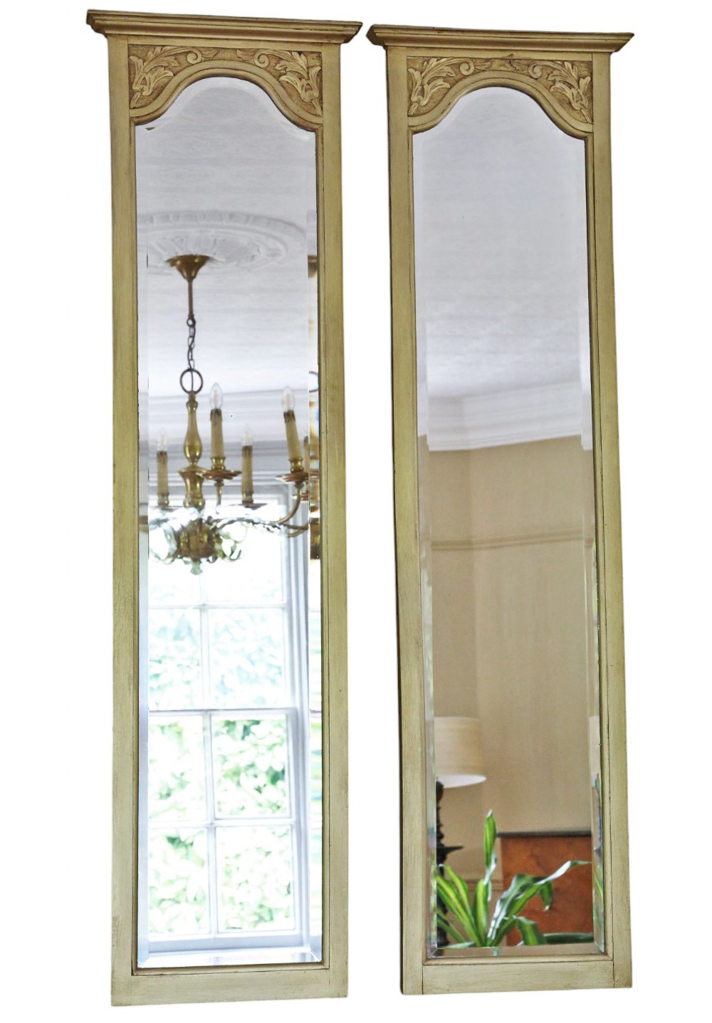 Antique c.1910 Pair of Large Gilt Full-Height Dressing Wall Mirrors – Ornate Vintage Gold Frames