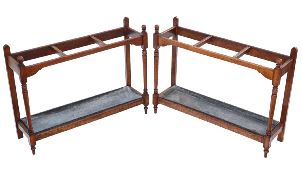 Antique Pair of Large Victorian 19th Century Oak Stick & Umbrella Stands – Country House or Hotel Hall
