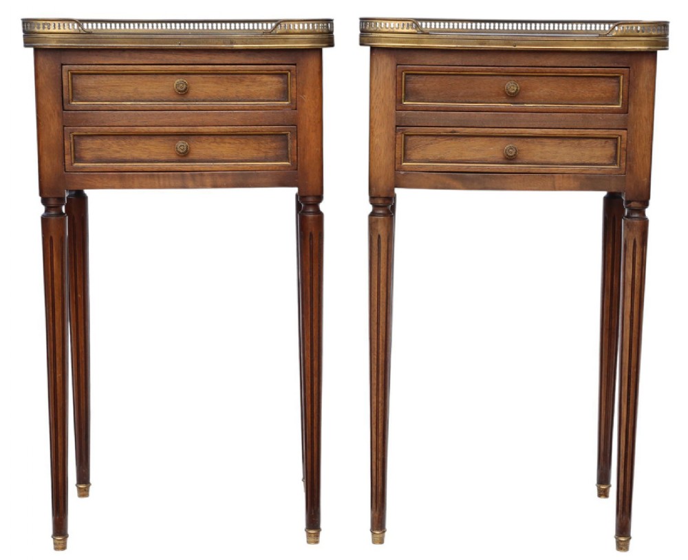 Antique c.1925 Pair of Mahogany & Marble Bedside Tables 