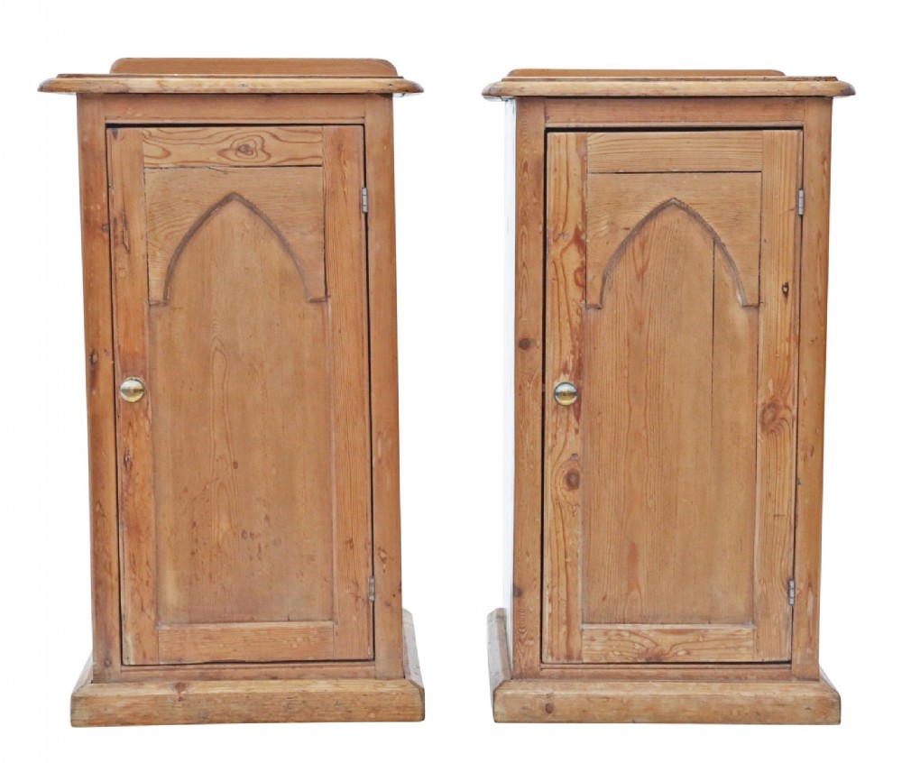 Antique Pair of 19th Century Victorian Gothic Bedside Tables 
