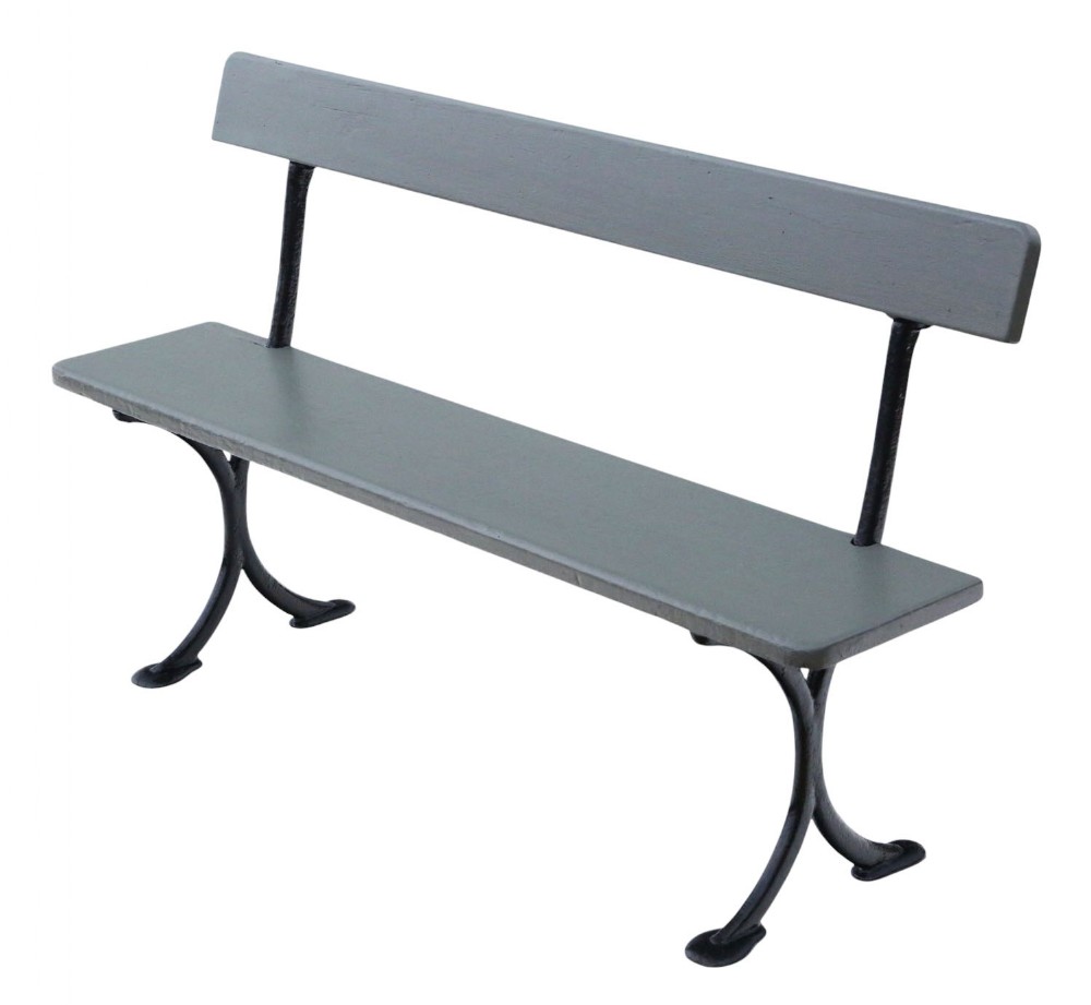 Antique c.1900 Painted Pitch Pine & Iron Bench – Quality Garden Furniture
