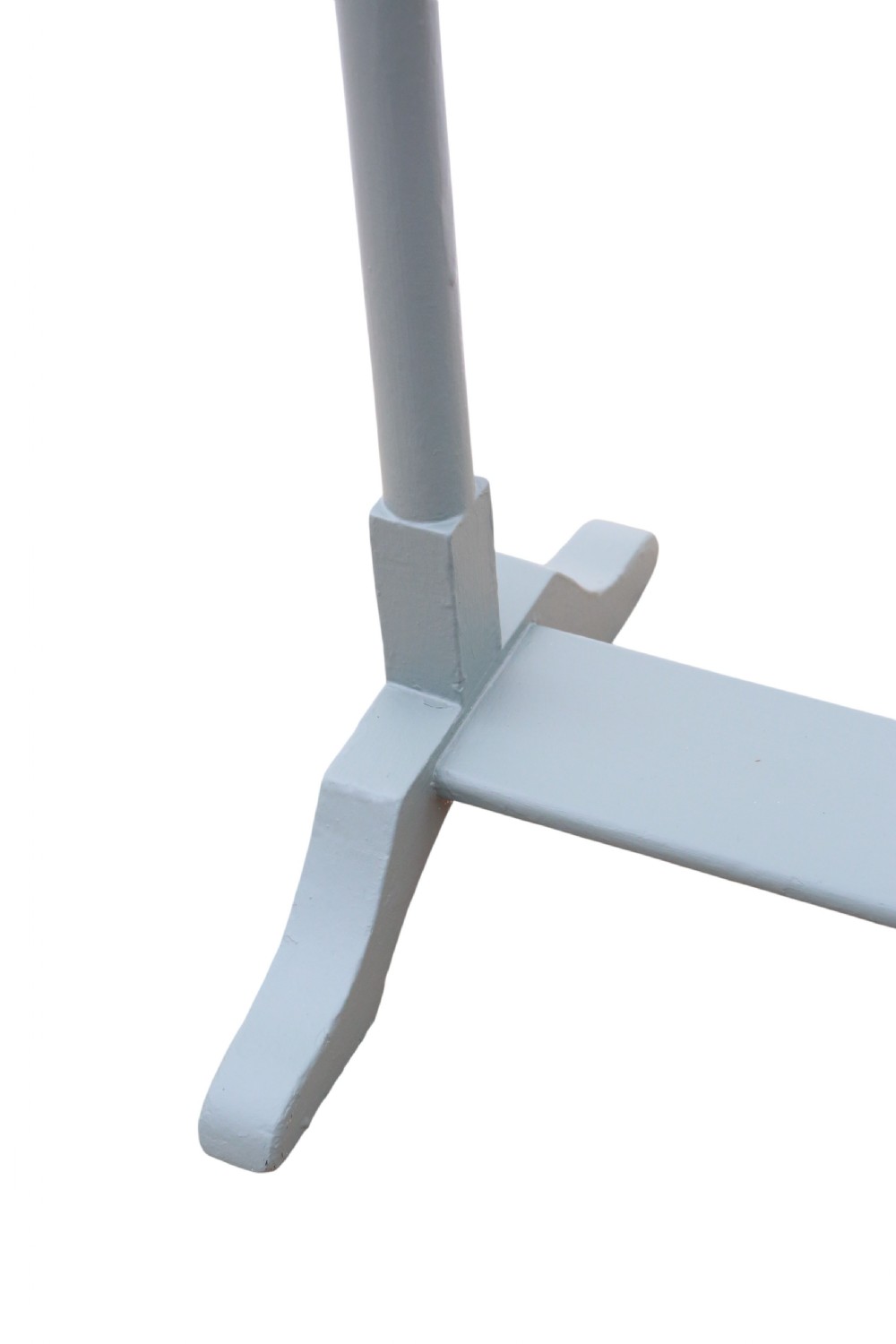 A freestanding pale blue painted beech towel stand featuring five horizontal rails, turned finials, and trestle feet. View IV