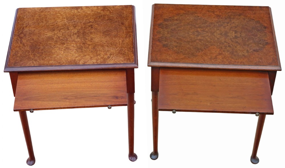 Fine Quality Vintage Mid-Century C1950 Pair of Burr Walnut Bedside Tables from The Savoy Hotel, London View III