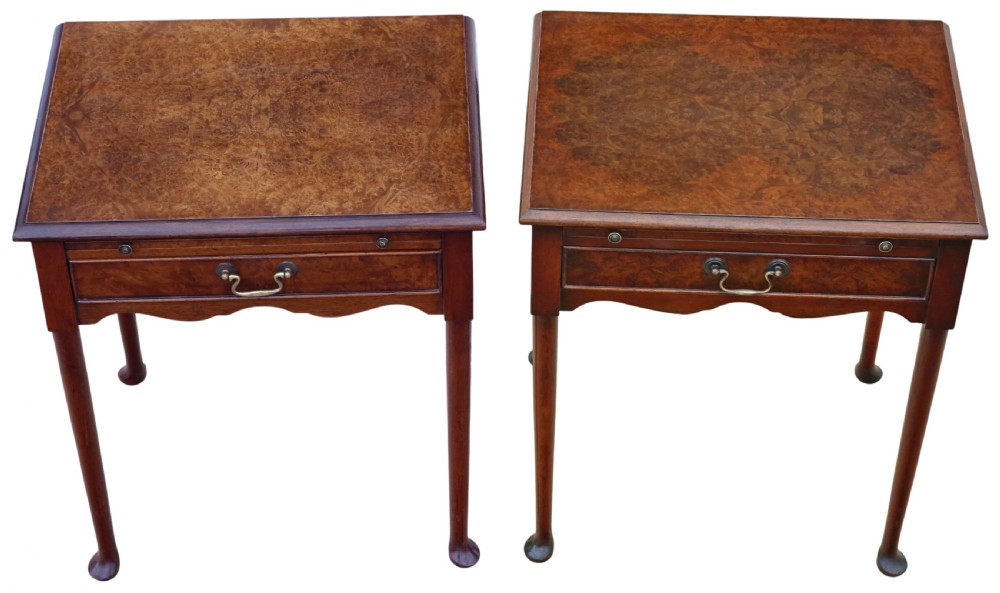 Fine Quality Vintage Mid-Century C1950 Pair of Burr Walnut Bedside Tables from The Savoy Hotel, London View IV