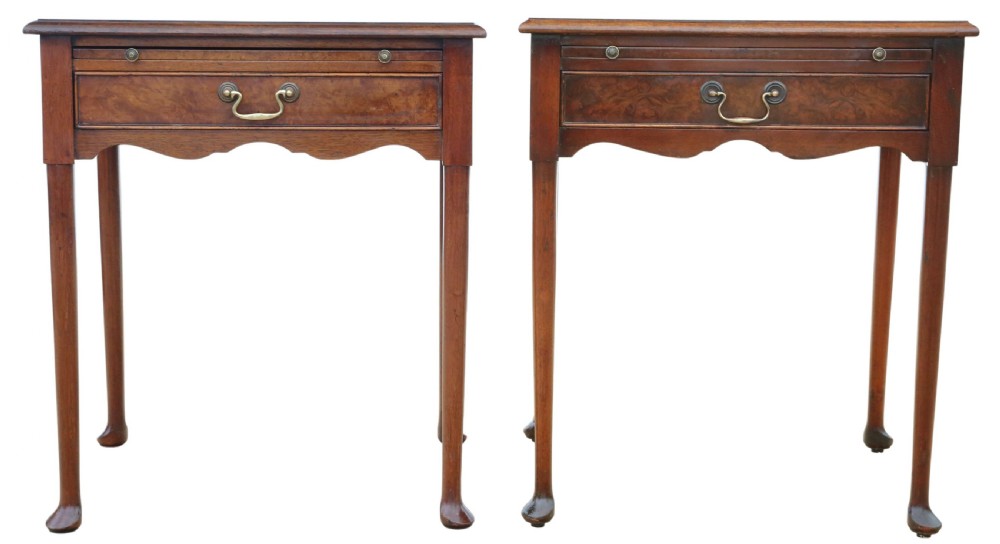 Fine Quality Vintage Mid-Century C1950 Pair of Burr Walnut Bedside Tables from The Savoy Hotel, London View V