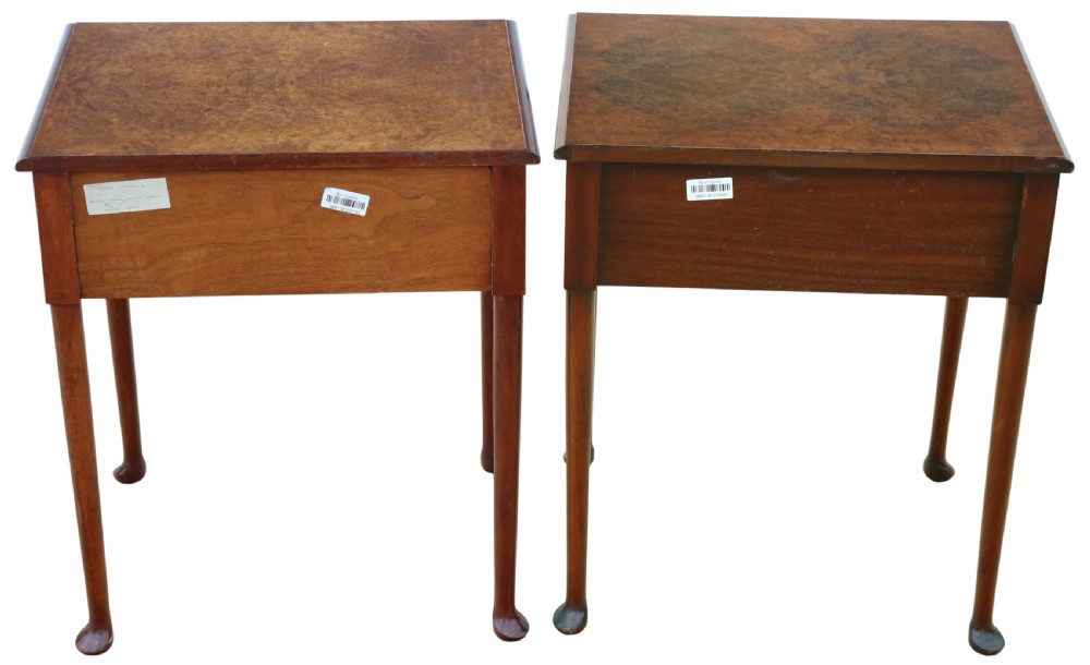 Fine Quality Vintage Mid-Century C1950 Pair of Burr Walnut Bedside Tables from The Savoy Hotel, London View VIII