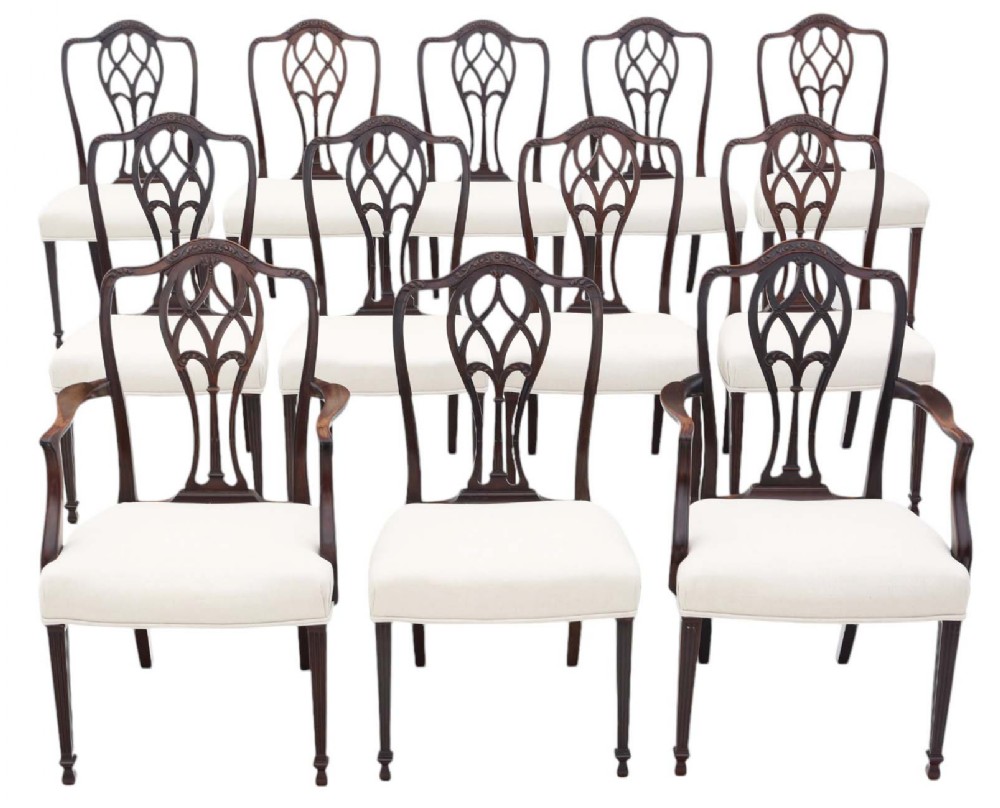 Antique c.1900 Set of 12 Mahogany Dining Chairs – Fine Quality