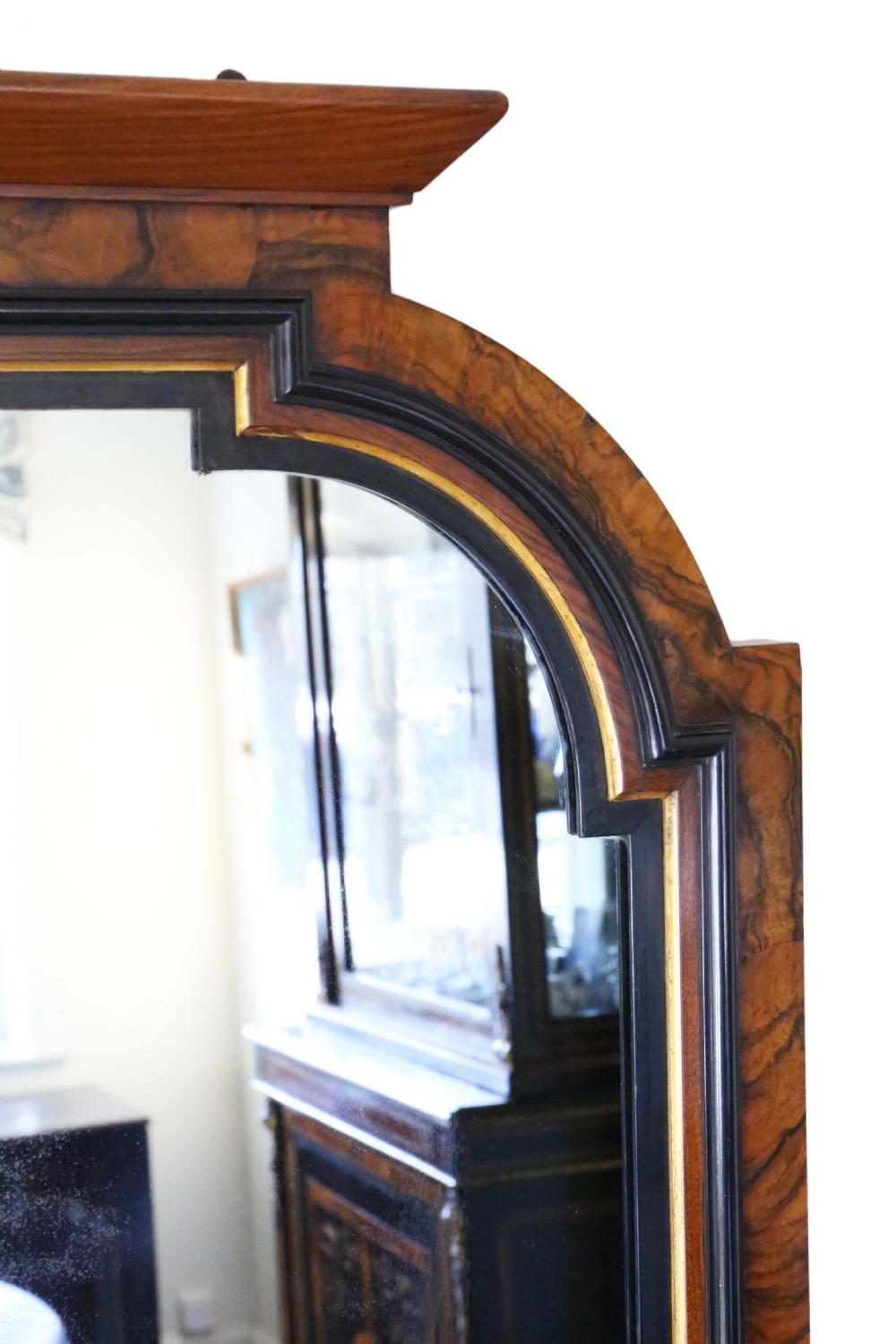 Antique c.1880 Aesthetic Movement Burr Walnut & Ebonised Overmantle Mirror – Very Large, Fine Quality View VI