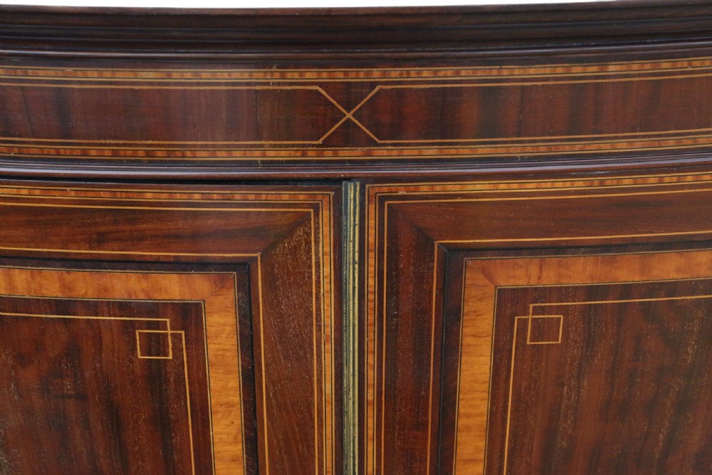 Antique Fine Quality Bow-Front Inlaid Mahogany Linen Press  View V