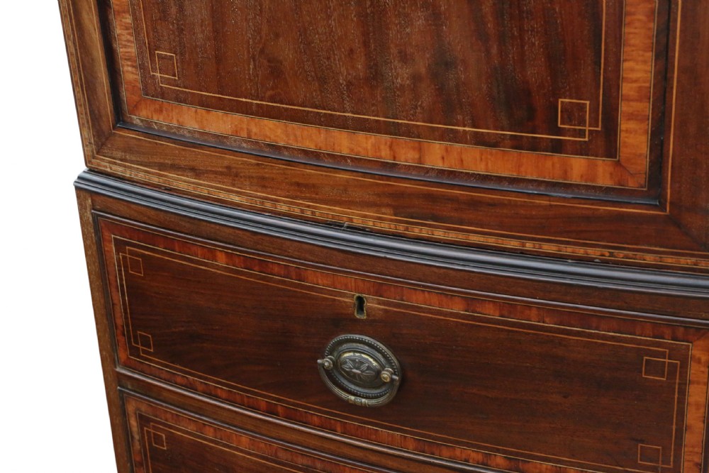 Antique Fine Quality Bow-Front Inlaid Mahogany Linen Press  View VI