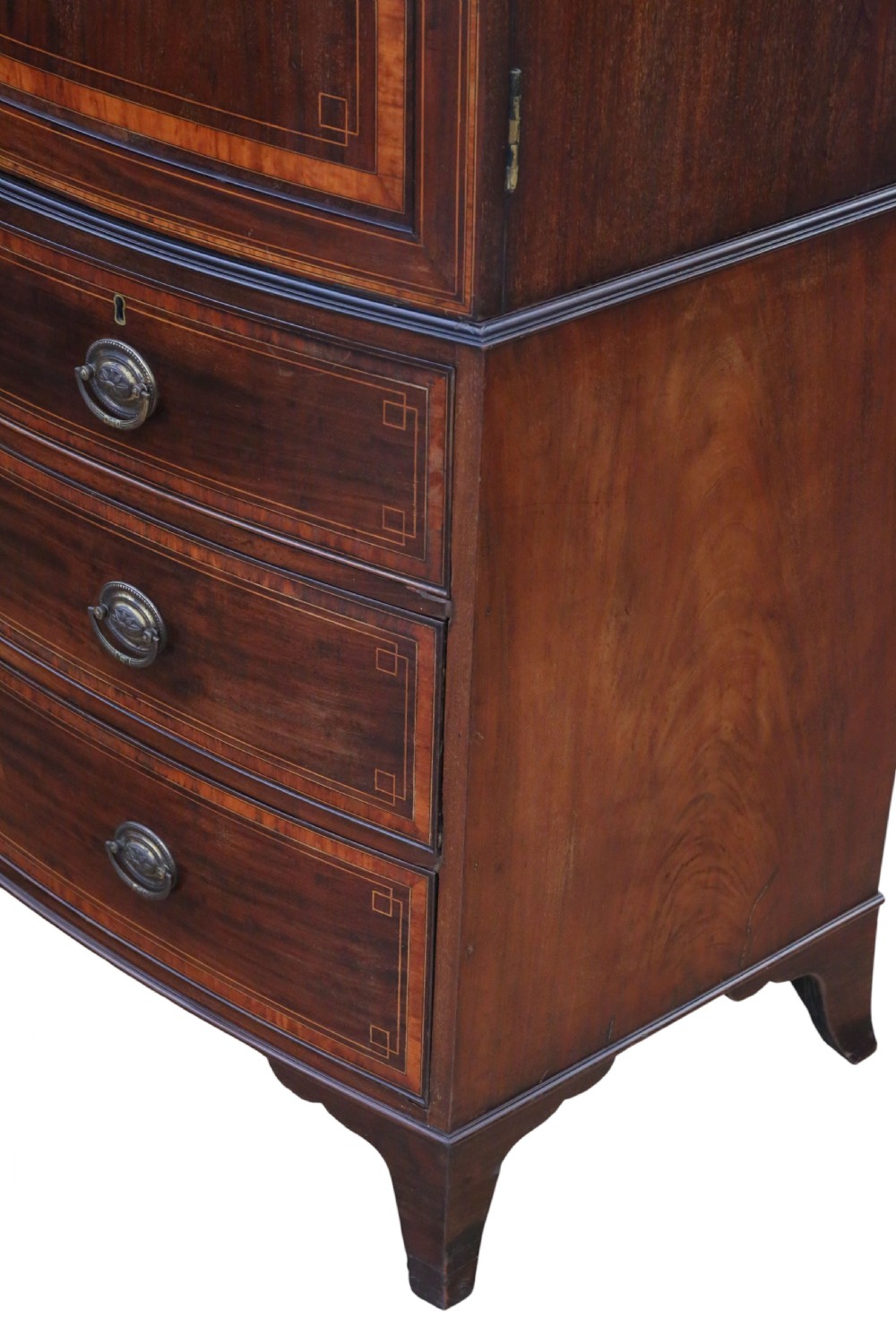 Antique Fine Quality Bow-Front Inlaid Mahogany Linen Press  View VII