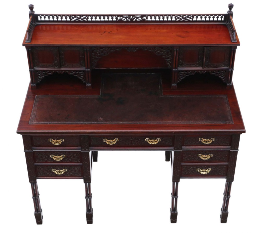 Antique Victorian Mahogany Twin Pedestal Desk by Edwards & Roberts - High Quality View II