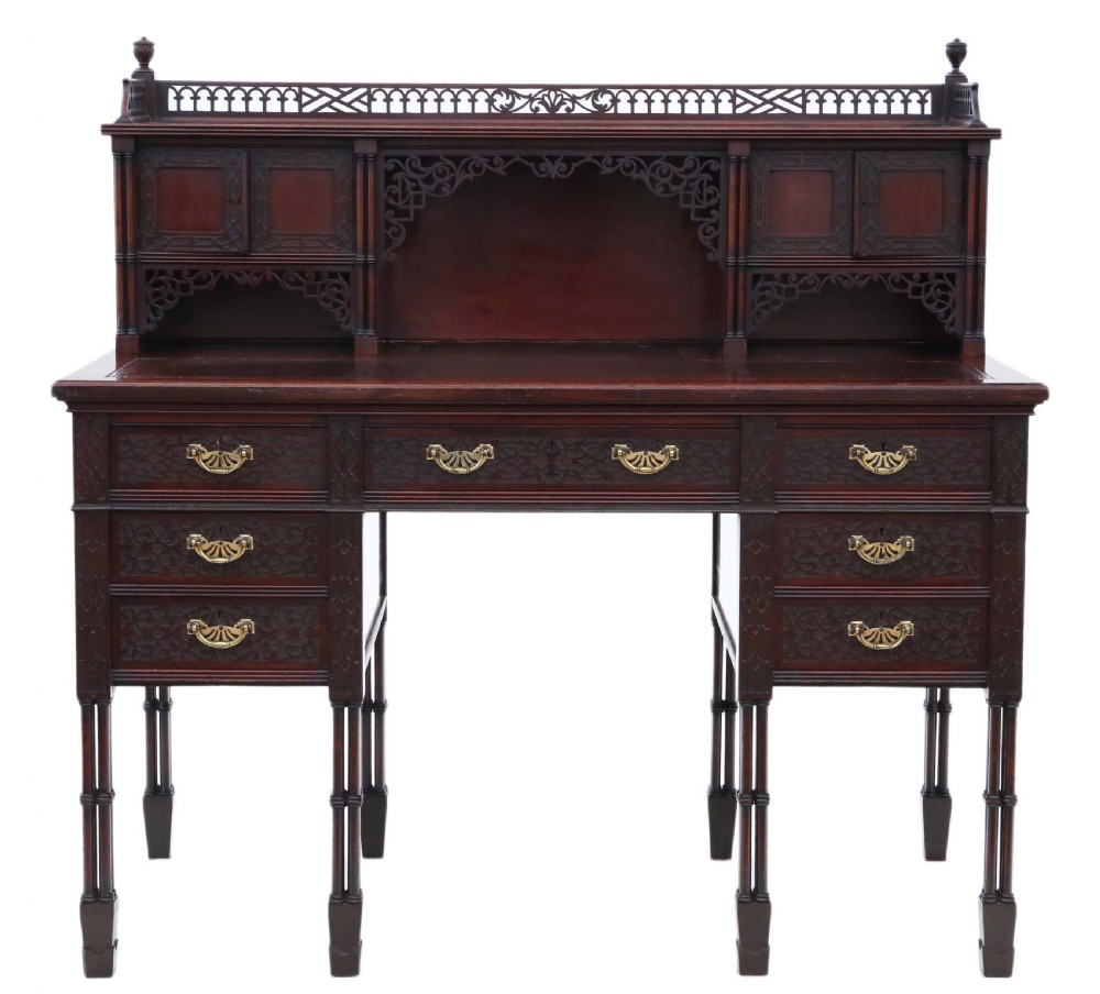 Antique Victorian Mahogany Twin Pedestal Desk by Edwards & Roberts - High Quality View III
