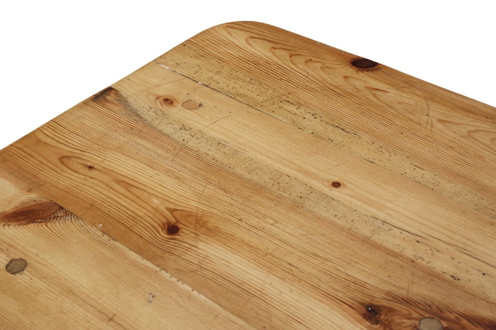 A 19th-century pine kitchen table featuring turned legs, a rectangular plank top, and an end drawer with a turned wood knob. View IV