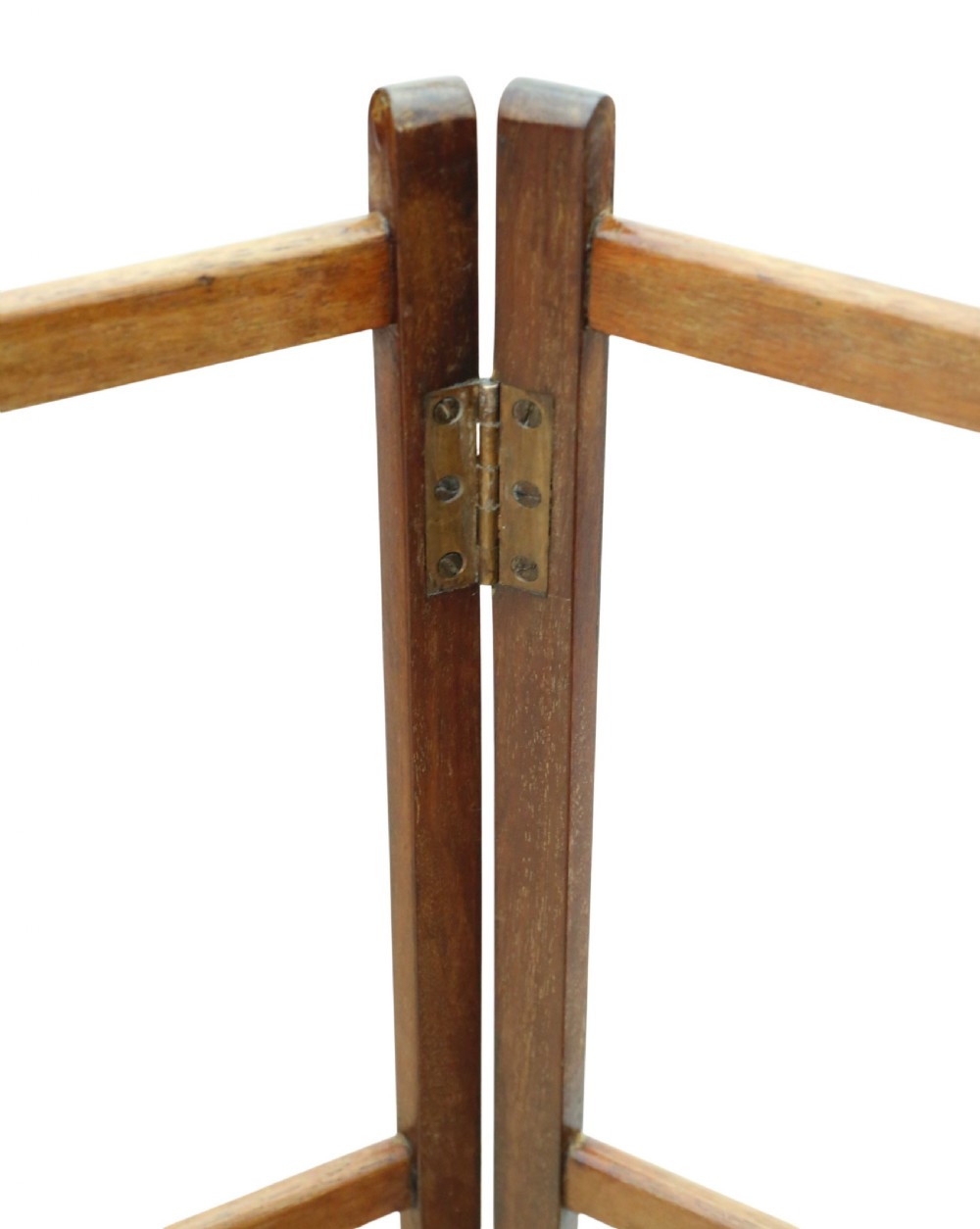 A 19th-century mahogany folding towel rail featuring multiple horizontal bars and hinged articulated panels supported by splayed feet. View III