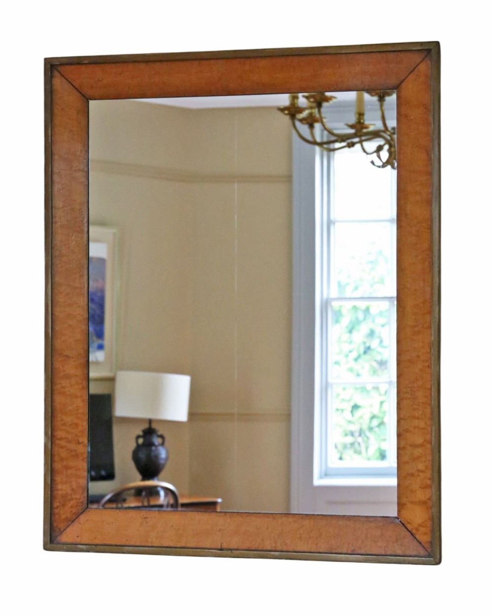 Antique 19th Century Overmantle Mirror- Quality Birdseye Maple Frame