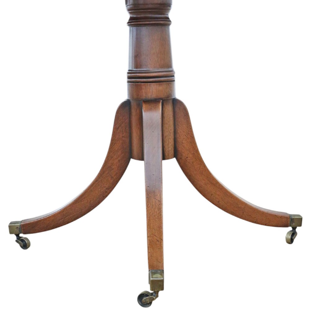 A 19th-century mahogany twin pedestal extending dining table with rounded corners, reeded edge detailing, and brass castors. View IV