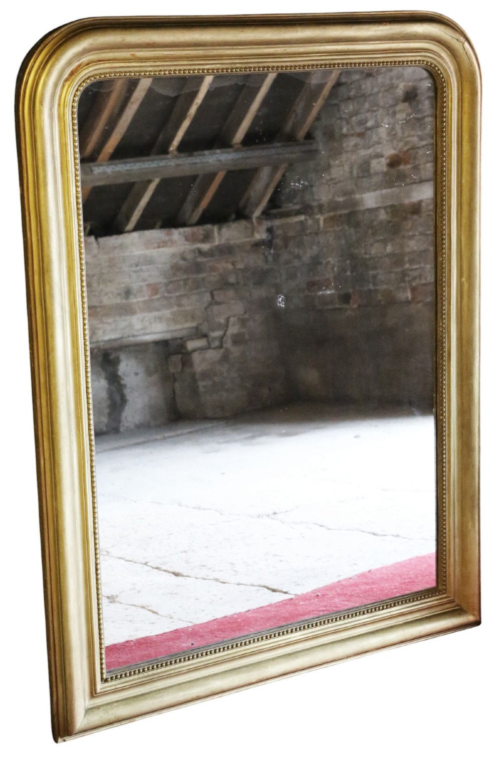 A large rectangular gilt-framed wall mirror featuring rounded top corners and a beaded inner border. View II