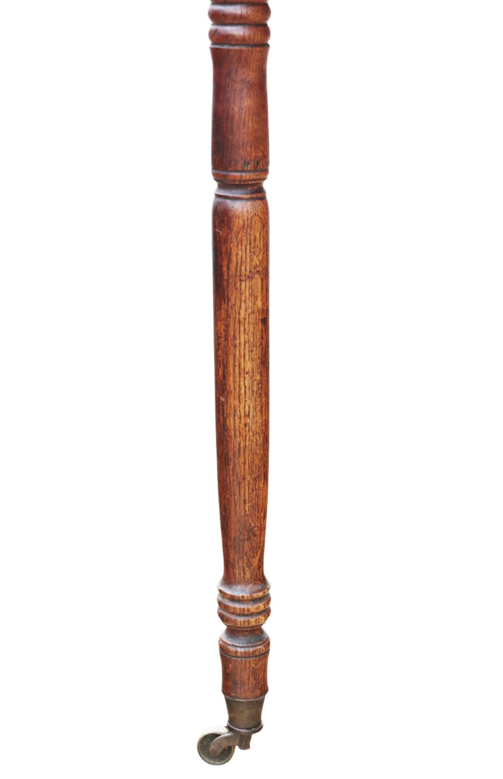 A Georgian oak drop-leaf Pembroke table featuring turned legs, a single end drawer, and brass castors. View V