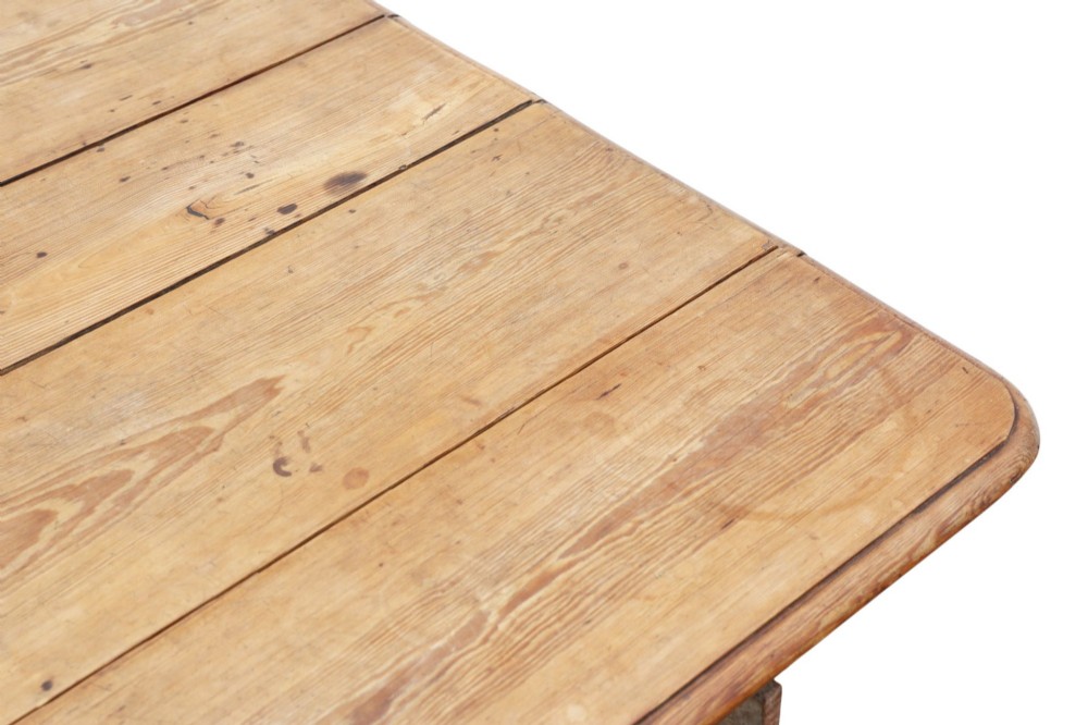 A 19th-century Victorian pine drop-leaf table featuring turned legs, a planked top surface, and a single end drawer with a wooden knob handle. View IV