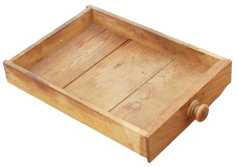 A 19th-century Victorian pine drop-leaf table featuring turned legs, a planked top surface, and a single end drawer with a wooden knob handle. View VII