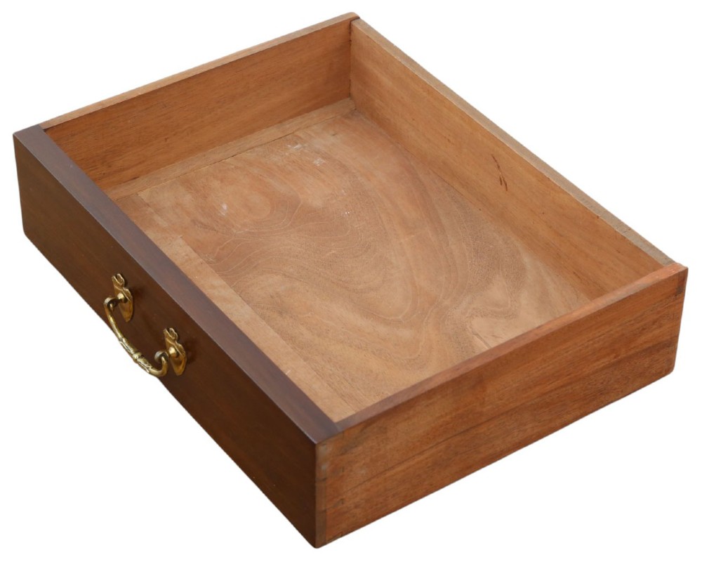 A tall mahogany Wellington chest featuring six drawers with brass handles and a right-side locking pilaster on a plinth base. View V