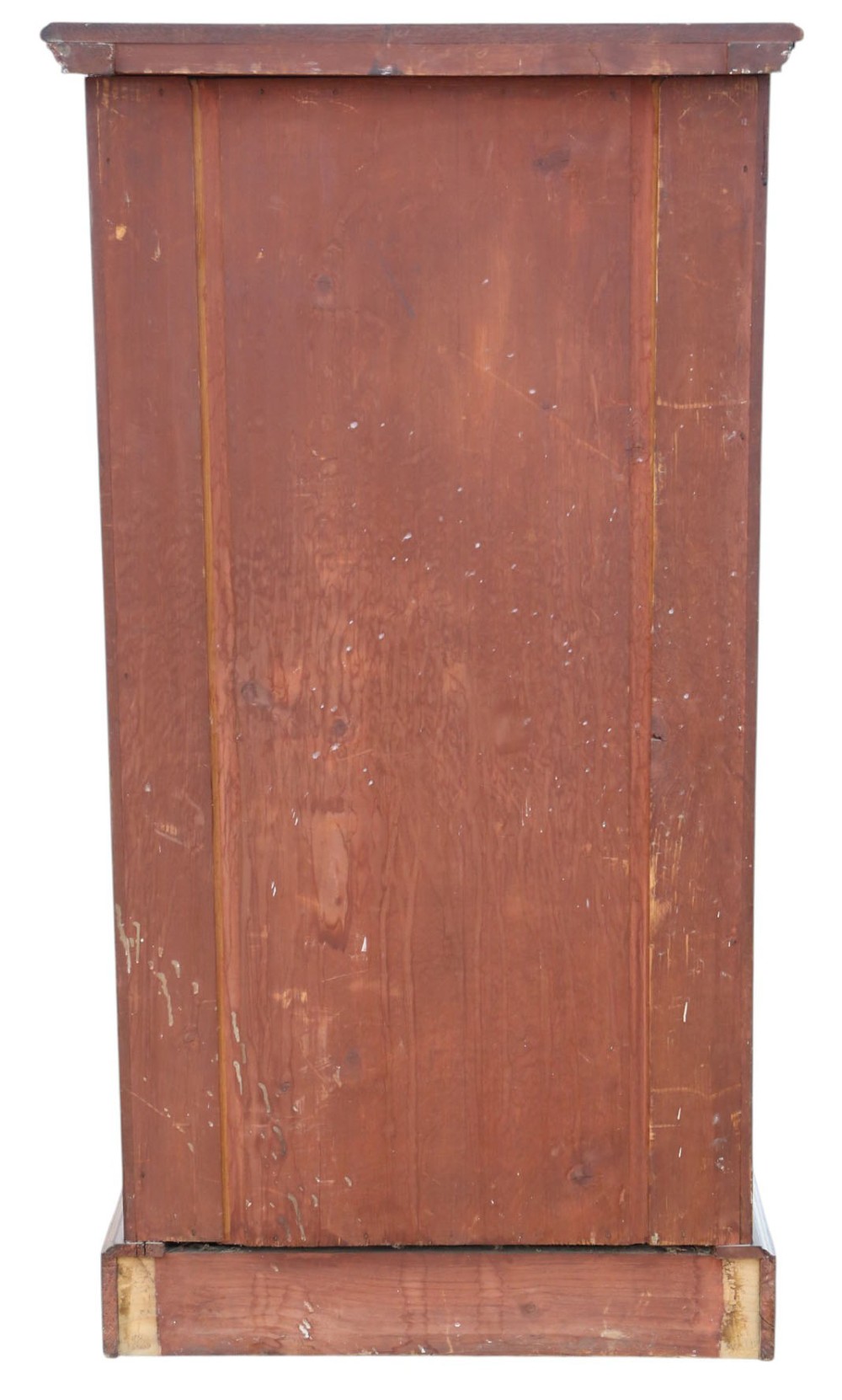 A tall mahogany Wellington chest featuring six drawers with brass handles and a right-side locking pilaster on a plinth base. View VI