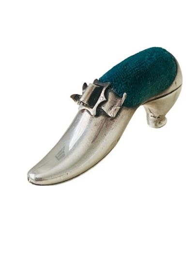 Antique Sterling Silver Figural Shoe Form Pin Cushion Birmingham 1907