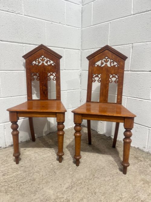 A Pair of Antique 19th Century Oak Hall Chairs