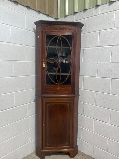 Antique 19th Century Inlaid Mahogany Floor-standing Corner Cupboard
