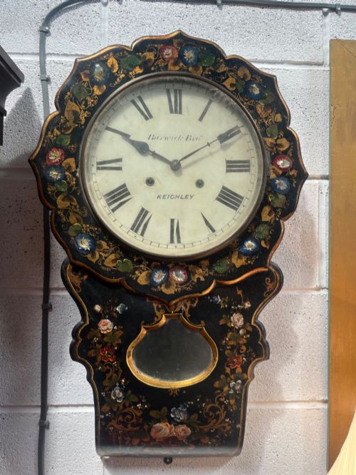 Antique 19th Century Wall Hanging Clock with Painted Decoration